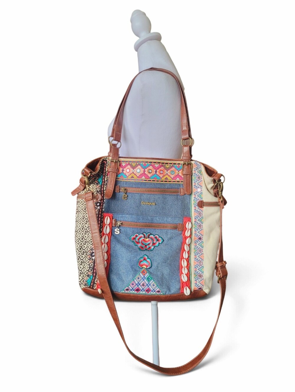 Desigual Argentina Silvana Blue Denim Patchwork Shopper Bag Vegan
